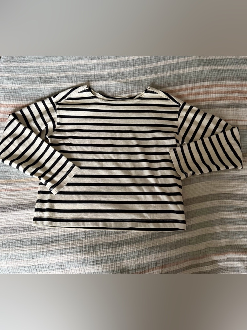 Everlane The Mariner Tee Black Cream Striped Boatneck Boxy Organic Cotton S